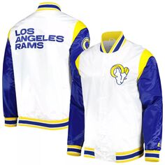 Мужская белая университетская куртка из атласа с длинными кнопками Los Angeles Rams Throwback Warm Up Starter