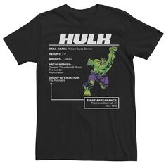 Мужская футболка с плакатом и графикой Hulk Stats Marvel