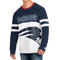 Мужская темно-синяя/белая футболка с длинным рукавом New England Patriots Half-Time Starter