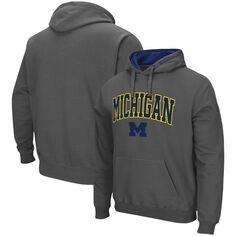 Мужской темно-серый пуловер с капюшоном Michigan Wolverines Arch &amp; Logo 3.0 Colosseum