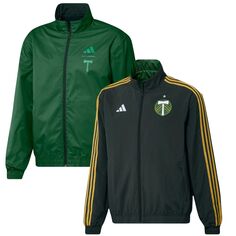 Мужская зеленая двусторонняя командная куртка с молнией во всю длину Portland Timbers 2023 On-Field Anthem adidas