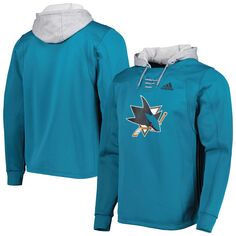 Мужской темно-бирюзовый пуловер с капюшоном San Jose Sharks Skate Lace Primeblue Team adidas