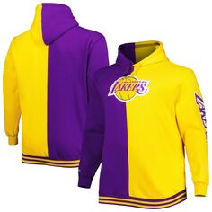 Мужская толстовка с капюшоном Mitchell &amp; Ness фиолетового/золотого цвета Los Angeles Lakers Big &amp; Tall Hardwood Classics с разрезом