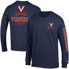 Мужская темно-синяя футболка с длинным рукавом Virginia Cavaliers Team Stack Champion