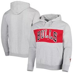 Мужской пуловер с капюшоном цвета френч терри с надписью Chicago Bulls Heather Grey Chicago Bulls Fanatics