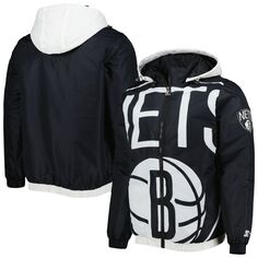 Мужская черная куртка с капюшоном Brooklyn Nets The Triple Double с молнией во всю длину Starter