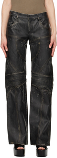 Черные кожаные рваные брюки Blumarine