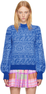 Синий жаккардовый свитер GANNI