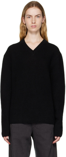 Черный свитер с v-образным вырезом LEMAIRE