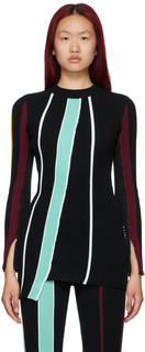Черный хлопковый вязаный пуловер в рубчик с круглым вырезом AMBUSH