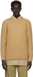 Коричневый шерстяной свитер в рубчик Dries Van Noten