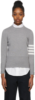 Серый классический пуловер Milano с круглым вырезом Thom Browne