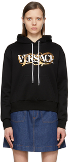 Черная худи с логотипом на цепочке Versace