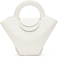 Белая маленькая объемная сумка с короткими ручками под кожу крокодила белого цвета Bottega Veneta