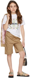 Детская белая футболка с принтом Montage Burberry