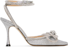 Серебряные блестящие туфли на каблуке с двойным бантом MACH &amp; MACH
