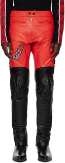 Черно-красные кожаные байкерские брюки LU&apos;U DAN
