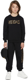 Детские черно-золотые брюки для отдыха с логотипом Versace