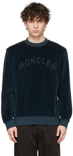 Темно-синий велюровый свитшот с тисненым логотипом Moncler