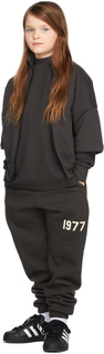 Детская черная футболка с вафельным воротником и длинными рукавами Essentials