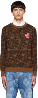 Коричнево-черный свитер с нашивками с рисунком Moschino