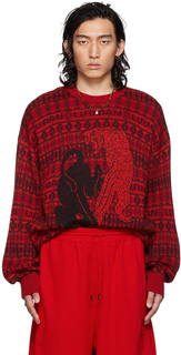 Красно-черный жаккардовый свитер с леопардовым принтом LU&apos;U DAN