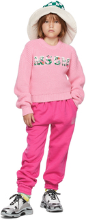 Детский розовый свитер с логотипом и цветочным принтом MSGM Kids