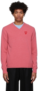 Розовый многослойный свитер с двойным сердечком и v-образным вырезом Comme des Garçons Play