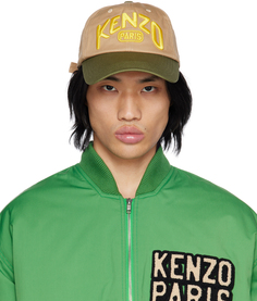 Бежево-зеленая кепка с длинным козырьком Kenzo