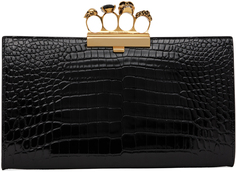 Черный плоский клатч с драгоценными камнями Alexander McQueen