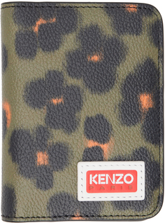 Кошелек цвета хаки Kenzo Paris Hana с леопардовым принтом