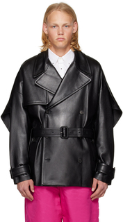 Черная кожаная куртка с накидкой Valentino