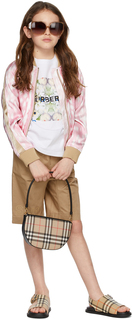Детская розовая куртка-бомбер с принтом оленей Burberry
