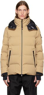 Бежевый пуховик с нашивками Moncler Grenoble