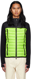 Черно-зеленая пуховая куртка со вставками Moncler Grenoble