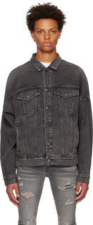 Черная джинсовая куртка с эффектом потертости Palm Angels
