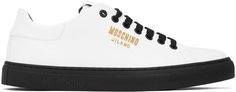Белые кроссовки с фурнитурой и логотипом Moschino