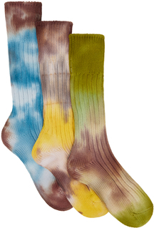 Набор из трех пар синих и бежевых носков Deca Edition Stain Shade