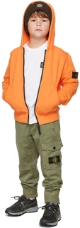 Детская оранжевая толстовка с капюшоном на молнии Stone Island Junior