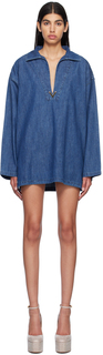 Синее джинсовое мини-платье с v-образным вырезом Valentino
