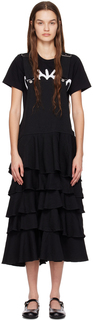 Черное платье-миди с рюшами Black Comme des Garçons