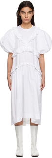 Белое платье-миди с рюшами Simone Rocha