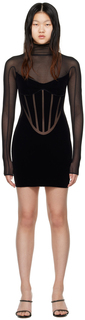 Черное флокированное мини-платье Mugler Edition Wolford