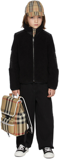 Детская черная флисовая куртка со стегаными вставками и монограммой Burberry