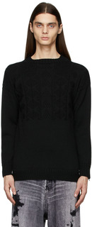 Черный жаккардовый вязаный свитер с круглым вырезом Maison Margiela