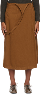 Коричневая юбка-миди с фартуком LEMAIRE
