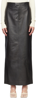 Черная кожаная длинная юбка Bottega Veneta