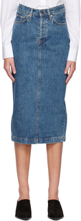 Джинсовая юбка-миди с эффектом выцветания индиго WARDROBE.NYC