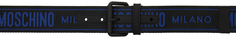 Черно-синий жаккардовый ремень с логотипом Moschino