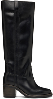 Черные блестящие кожаные высокие сапоги Isabel Marant